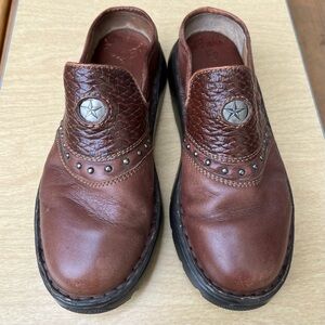 Double H Wm’s Western Brown Leather Chunky Heel Slip On Mules In Sz 5.5